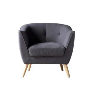 Hauseon gray fabric armchair with wooden legs.