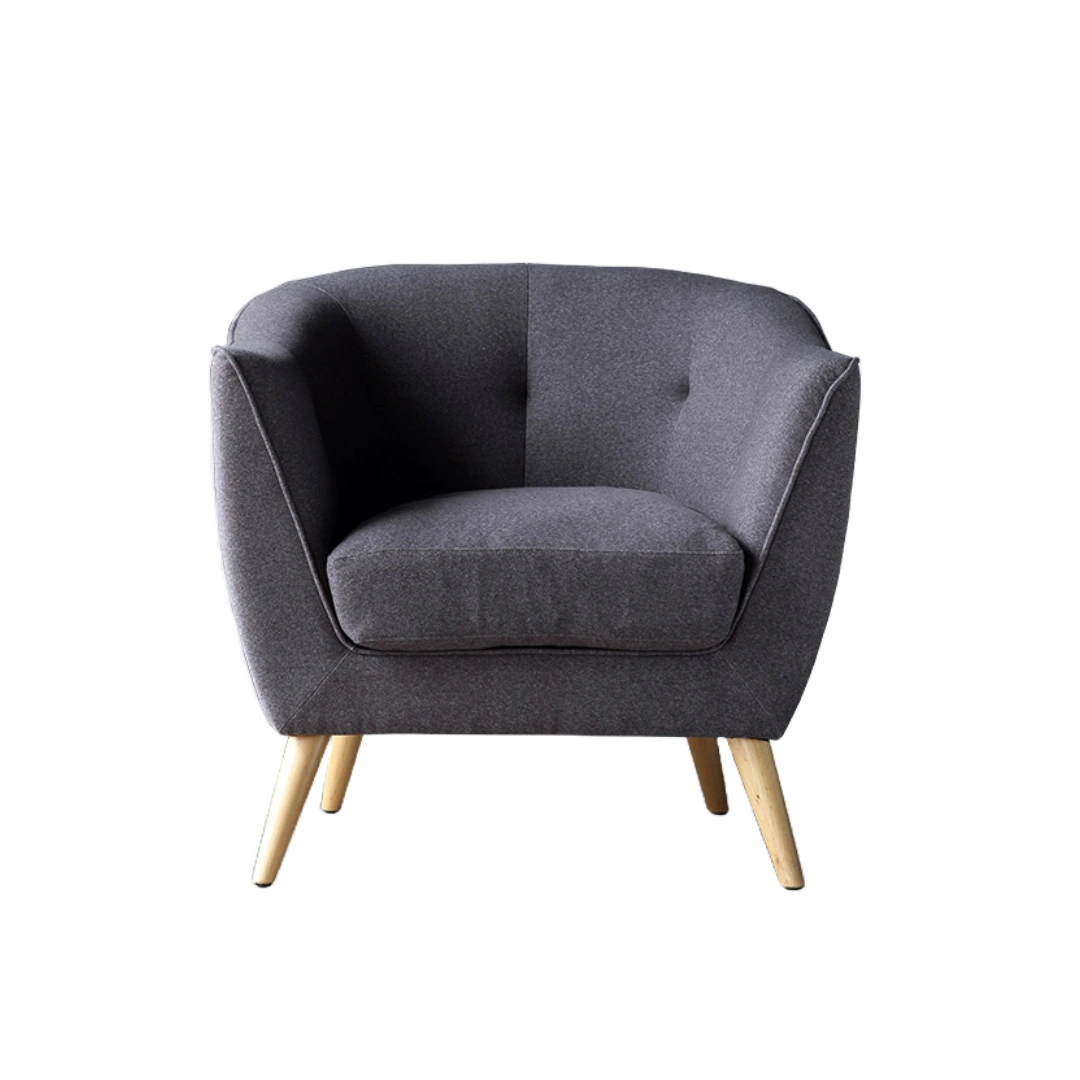 Hauseon gray fabric armchair with wooden legs.