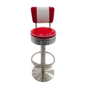 30 Inch Swivel Bar Stool Chrome Ring Base Red White Faux Leather Restaurant