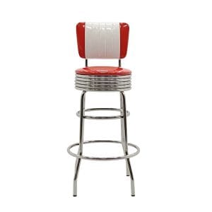 30 Inch Tuxedo Back Bar Stool 4 Leg Chrome Red White Restaurant Bar