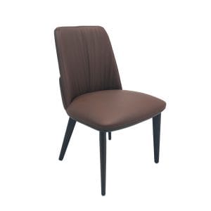 Contemporary Brown Faux Leather Dining Chair Contoured Back Restaurant Seat