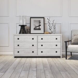 Rustic Farmhouse 6-Drawer Dresser Washed White or Rustic Oak