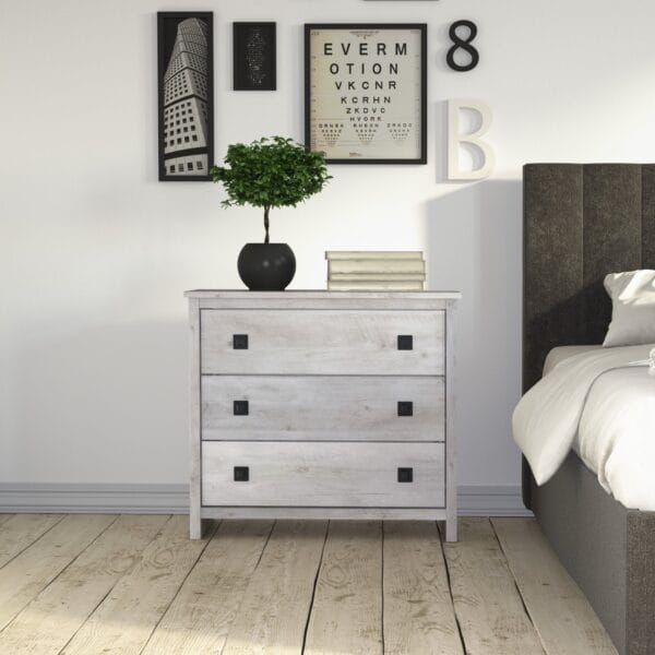 3-Drawer Rustic Farmhouse Nightstand Bedside Storage Table