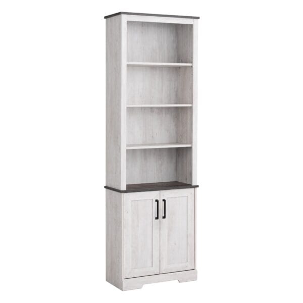 80 Inch Rustic Washed White Tall Bookcase Farmhouse Freestanding Shelf - Image 2