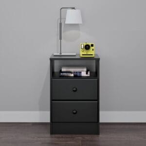 2-Drawer Bedside Nightstand with Open Shelf Modern Bedroom Table