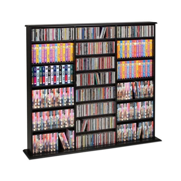 Triple Tower Media Storage Cabinet 56 Inch Large Entertainment Shelf - Image 2