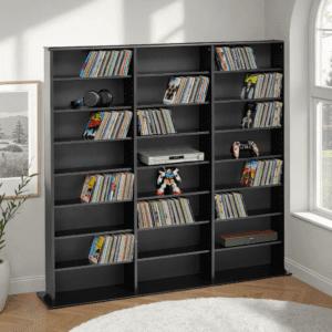 Triple Tower Media Storage Cabinet 56 Inch Large Entertainment Shelf