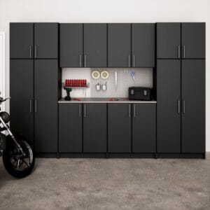 128 Inch 8-Piece Modular Black Garage Cabinet Storage Set