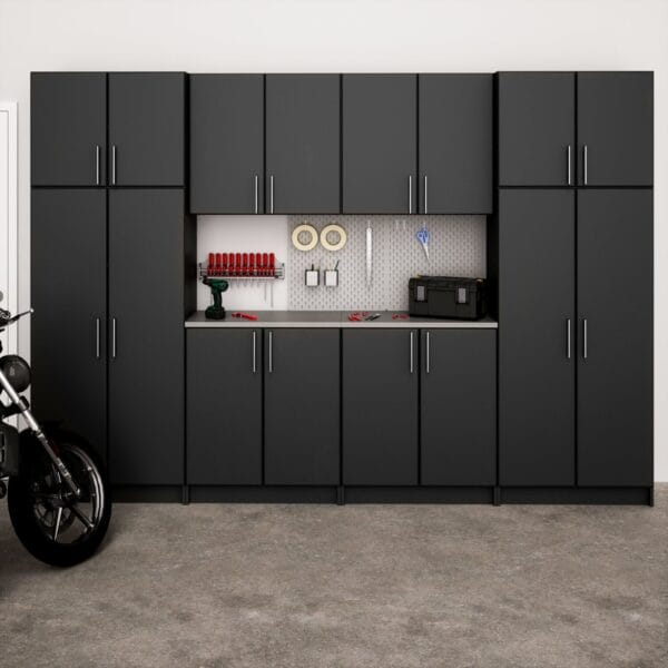 128 Inch 8-Piece Modular Black Garage Cabinet Storage Set