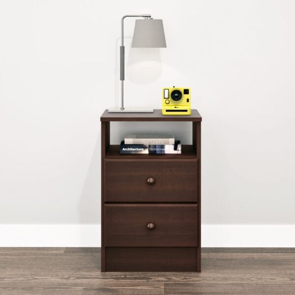 2-Drawer Bedside Nightstand with Open Shelf Modern Bedroom Table - Image 3
