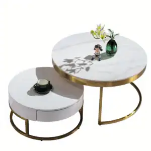 Round Glass Top Coffee Table Hotel Room Modern Tempered Glass Side Table
