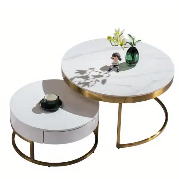 Round Glass Top Coffee Table Hotel Room Modern Tempered Glass Side Table