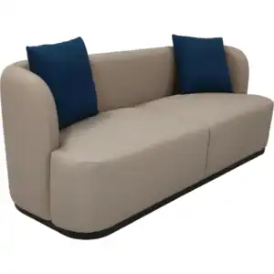 Comfortable beige 3-seater sofa with blue cushions for hotel lobby waiting areas.
