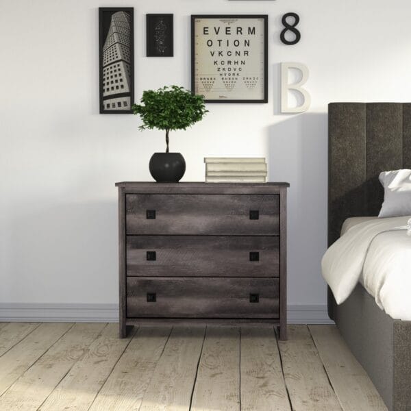 3-Drawer Rustic Farmhouse Nightstand Bedside Storage Table - Image 3