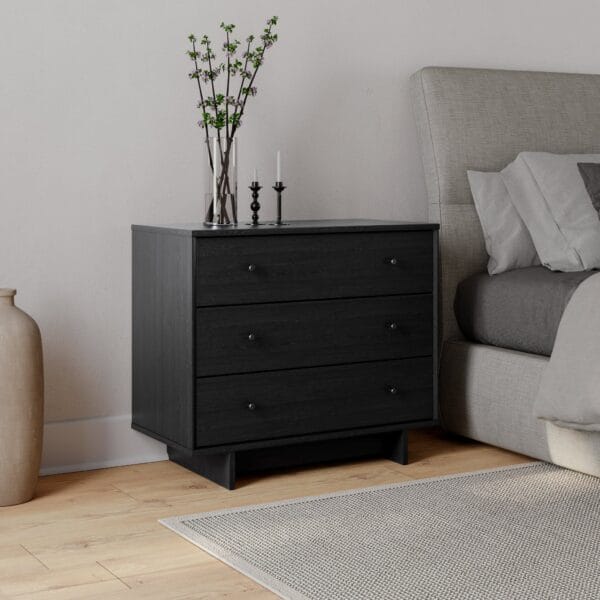 3-Drawer Oak Finish Modern Nightstand Natural Wood Bedside Table - Image 3
