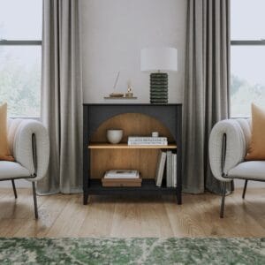 32 Inch Arched Bookcase with Adjustable Shelf Modern Home Office