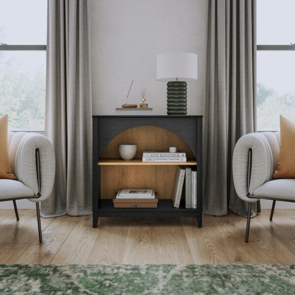 32 Inch Arched Bookcase with Adjustable Shelf Modern Home Office