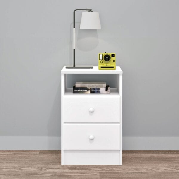 2-Drawer Bedside Nightstand with Open Shelf Modern Bedroom Table - Image 4