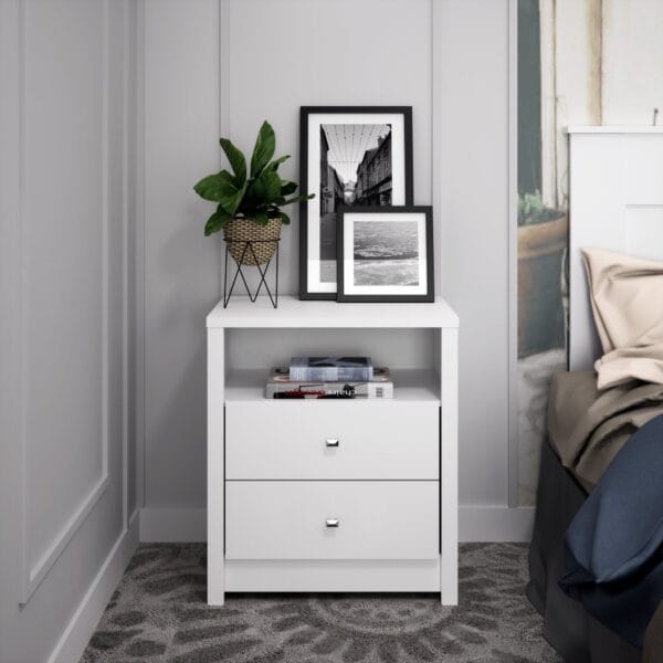 Tall White 2-Drawer Slim Nightstand Minimalist Bedside Table