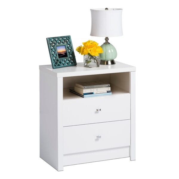 Tall White 2-Drawer Slim Nightstand Minimalist Bedside Table - Image 2