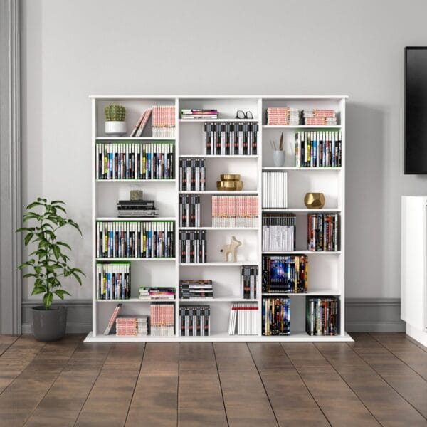 Triple Tower Media Storage Cabinet 56 Inch Large Entertainment Shelf - Image 4