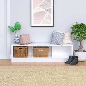 61 Inch White Storage Bench with Flip Lid Entryway Shoe Organizer